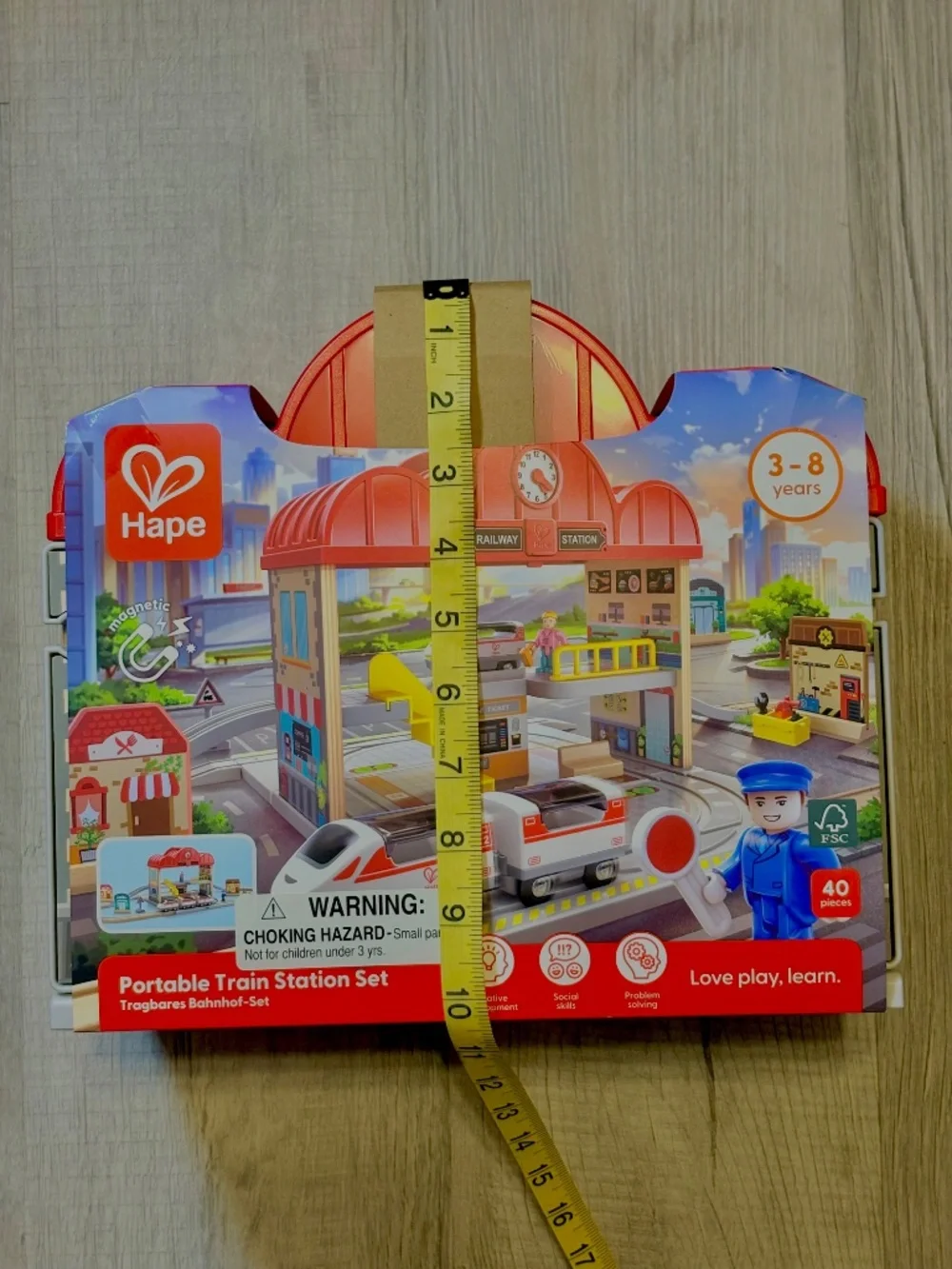Hape Portable Railway Station Wooden Train Set 40pcs Children's 3-8 Years New